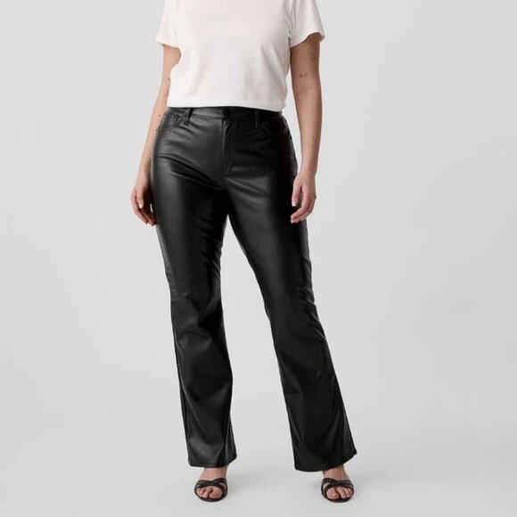 GAP Women's Mid Rise Vegan Leather Baby Boot Pants Size 6/28S In Black - Picture 1 of 7